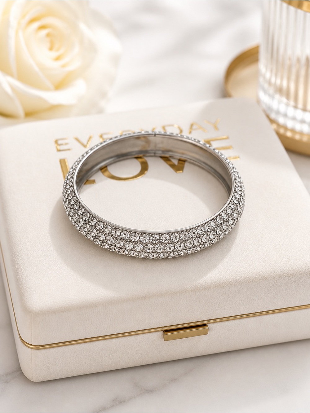 Crystal Pavé Statement Bangle – Multi-Row Rhinestone Bracelet